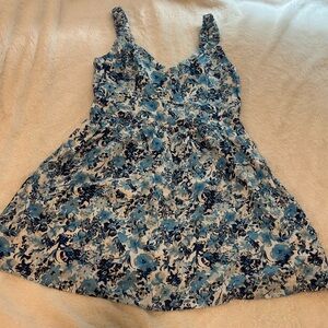 Abercrombie&Fitch Linen-Blend Blue Floral Print Mini Dress, New